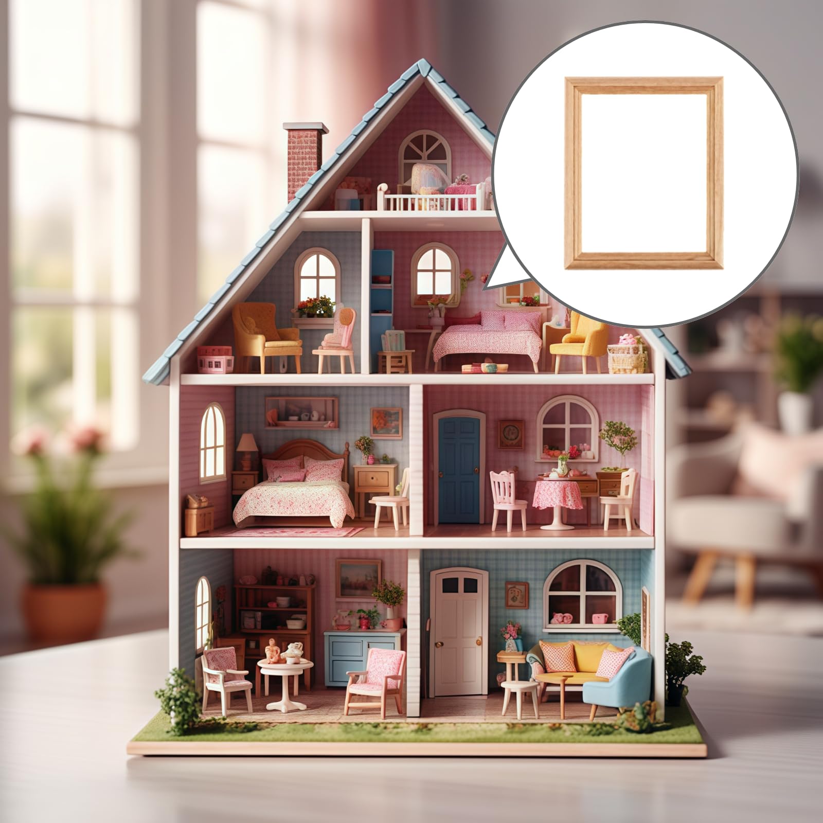 Miniaturowe ramki na zdjęcia, 30 sztuk mini ramek na zdjęcia do domku dla lalek, rękodzieło DIY i wystrój domu, tworzywo sztuczne z drewnianą teksturą, 8 x 6 x 0,6 cm, małe zdjęcia, dekoracja ścienna