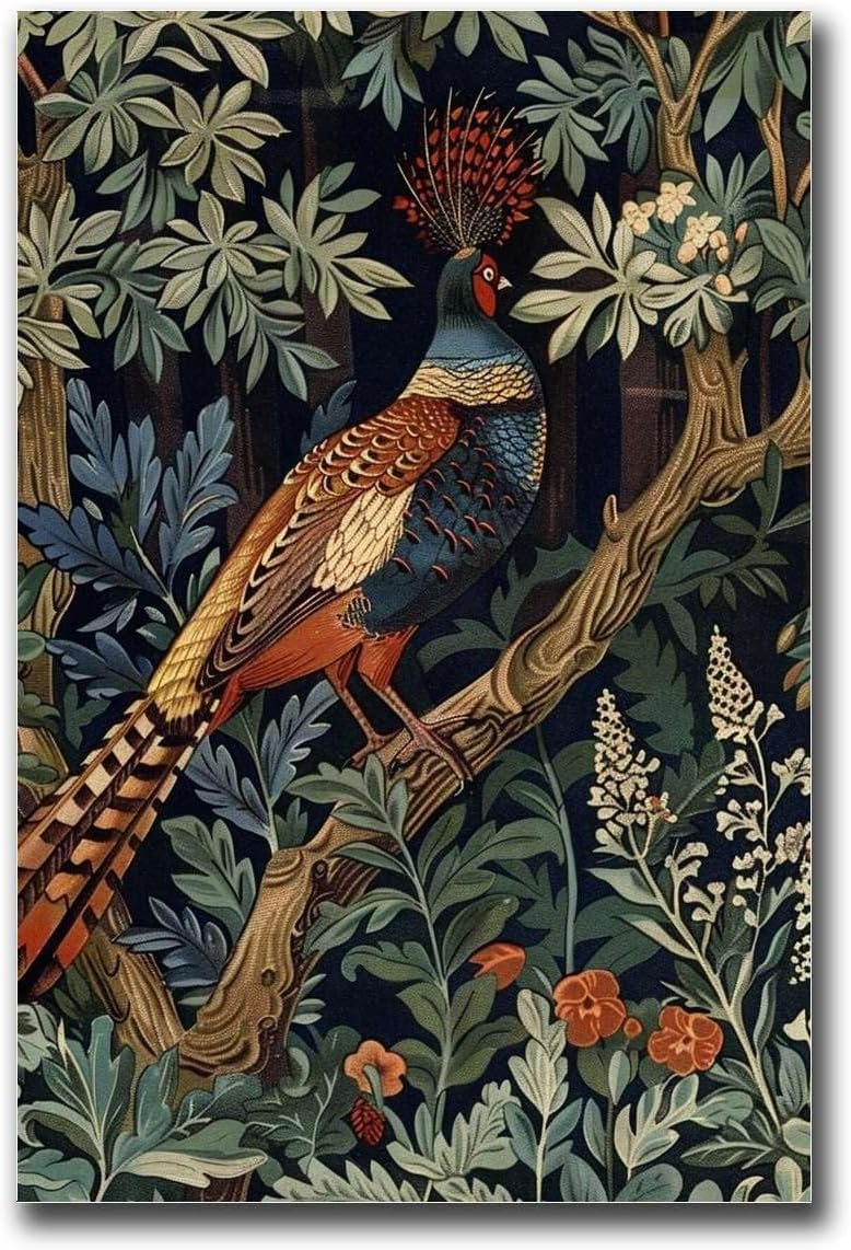 ZZYGGN GMGSW William Morris Prints《Pheasant 》Poster Exhibition Wall Art William Morris Canvas Painting Flower Picture for Home Wall Decor 16x20in Frameless