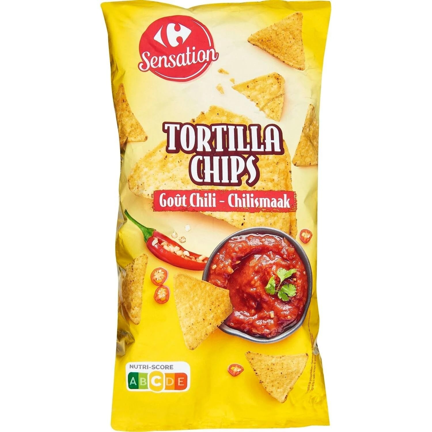 CARREFOUR SENSATION - Tortilla Chips Chili - Chips de Maïs Croustillantes pour Apéritif - Idéales avec Guacamole ou Salsa - le sachet de 200 g - Le Lot De 4