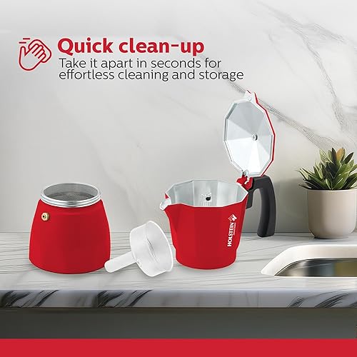 Miniatura 6 de Holstein Housewares - Cafetera de aluminio para estufa de 6 tazas y olla moka - Café expreso tradicional de gran sabor, café italiano y cubano en