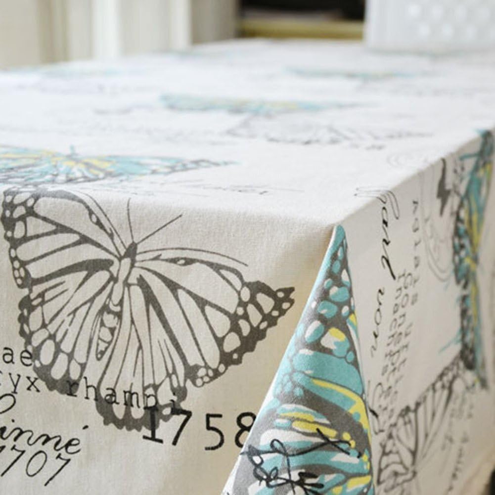 TANGDIAABBCC Aeiniwer Fanjow® Cotton Linen Tablecloth Vintage Rectangular Lace Tablecloth Rectangle Dustproof Decorative Table Cover for Kitchen Dinning Tabletop (55"*98", Pastoral Butterfly)