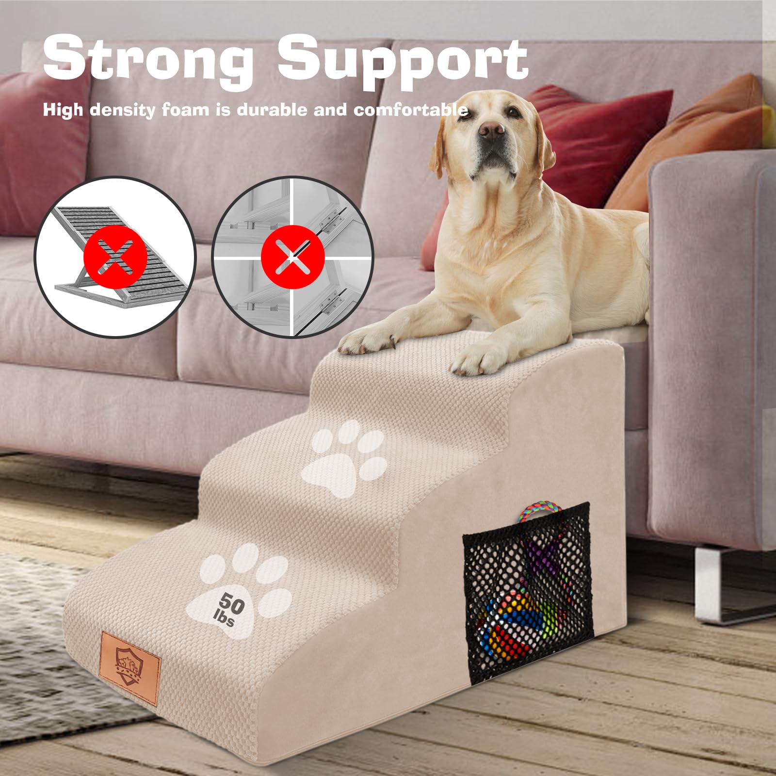 Pawchop Dog Steps for Bed 3-Step Waterproof Dog Steps for Sofa High Density Foam Pet Step Stairs with Removable Cover - Image 3