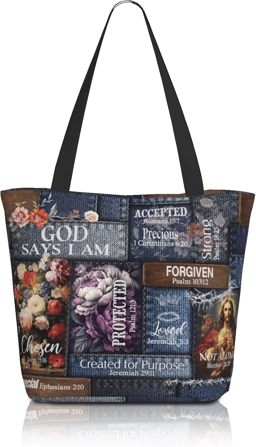 Rxenvkuz Bible Tote Bags For Women Christian Tote Bags For Women Religious Shoulder Bag Scripture Reusable Grocery Bag