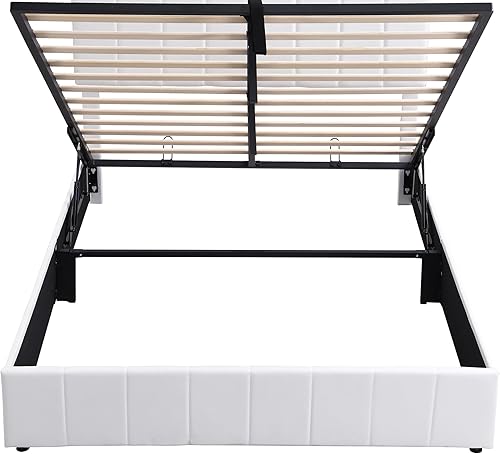 Miniatura 77 de Base de cama LED tapizada tamaño Queen, plataforma flotante de terciopelo con cabecero, MDF moderna y cama de madera contrachapada (beige-081)