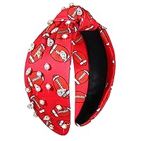 Vista 13 de mokkia Diadema de béisbol con diamantes de imitación anudada para mujer, diadema estampada con nudo superior ancho, diadema adornada con joyas