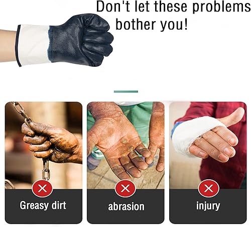 Miniatura 7 de Guantes de aceite azul para hombre, guantes resistentes al aceite resistentes al agua para entrega de combustible, guantes con revestimiento de