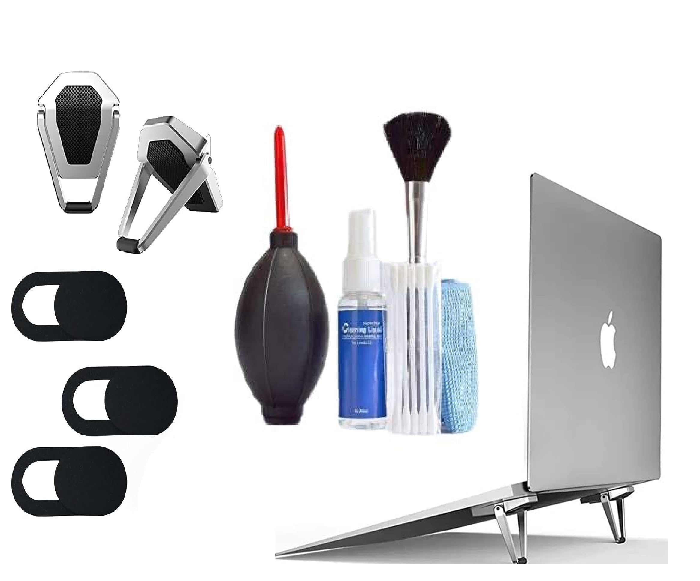 AdzMoziPremium Metal Mini Portable Laptop Stand for Table | Invisible Metal Folding Nonslip Base Bracket Tabletop Riser (Kickstand+Camera Cover+Cleaning kit)