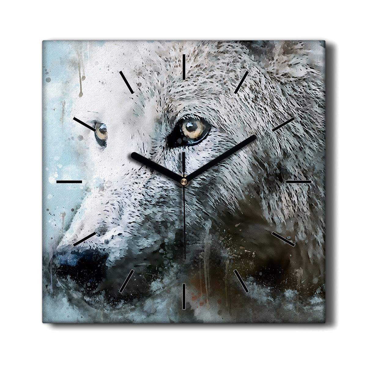 Horloge sur toile loup sauvage 30x30cm horloge murale déco salon silencieuse
