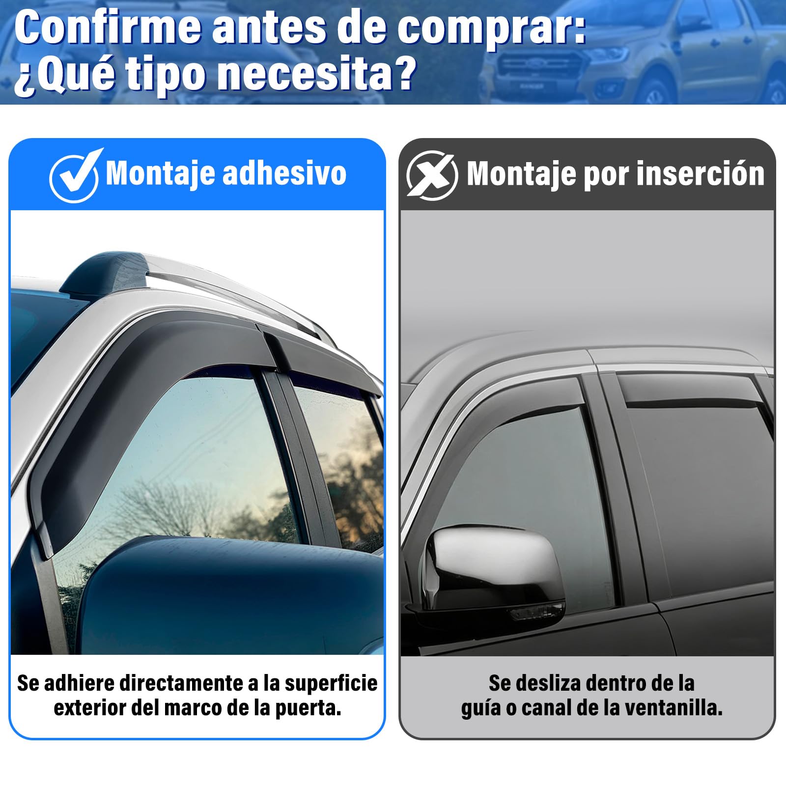 Deflectores de Viento Deflectores de Aire para Ford Ranger 2012-2022 XL XLT Wildtrak Limited Platinum Raptor T6 T7 T8 MK1 MK2 MK3 Doble Cabina(Deflectores de Viento)