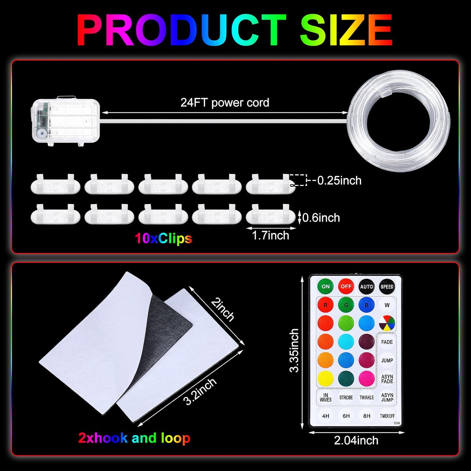 Glooglitter 24ft Kayak Paddle Board Lights Kit IP68 Waterproof Dream Color Sup Glow Lights with Remote Battery for Powered Kayak Night Kayaking Sup Canoes, Marine Safety Boats