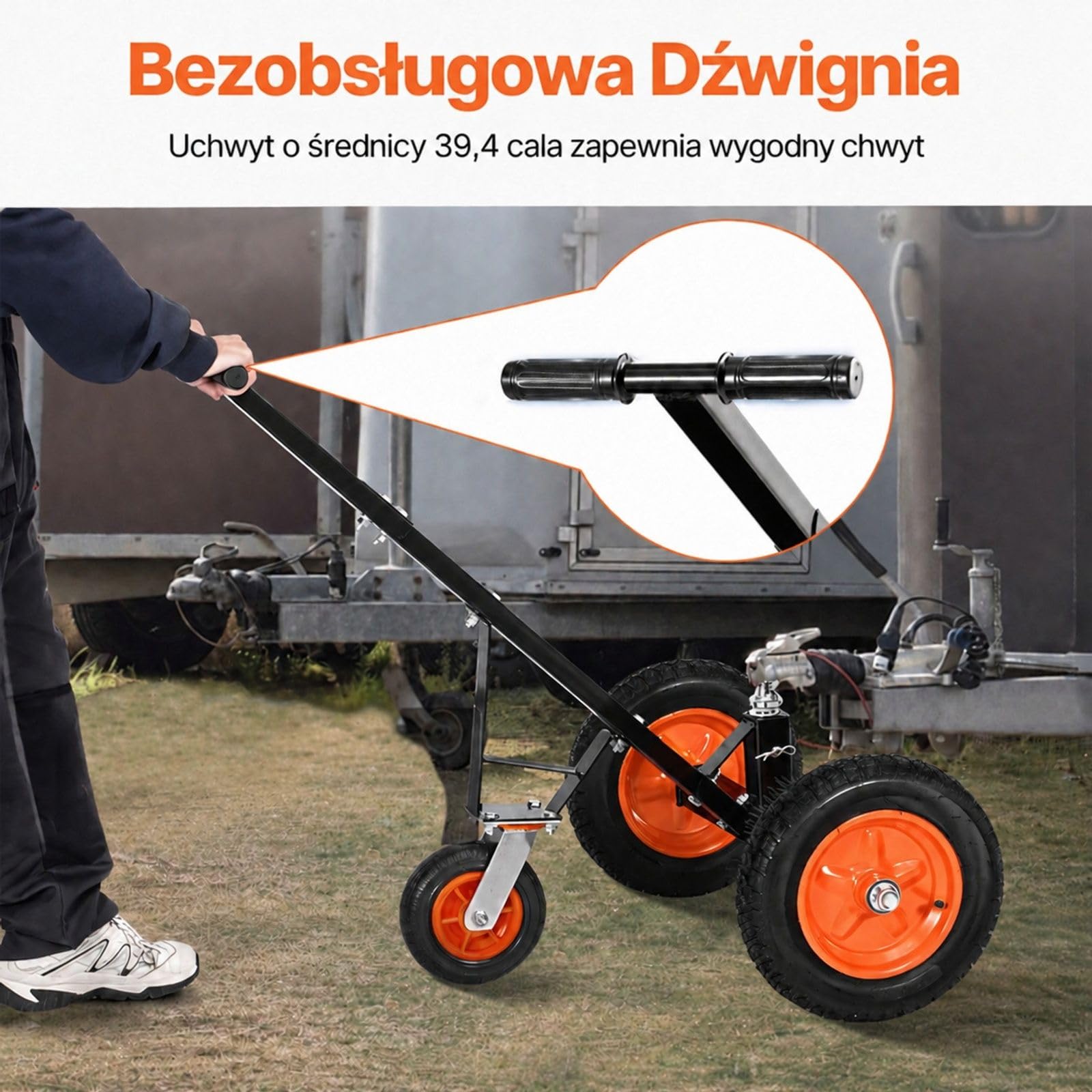Wózek manewrowy do przyczepy z kulą zaczepową, oponami, 454 kg