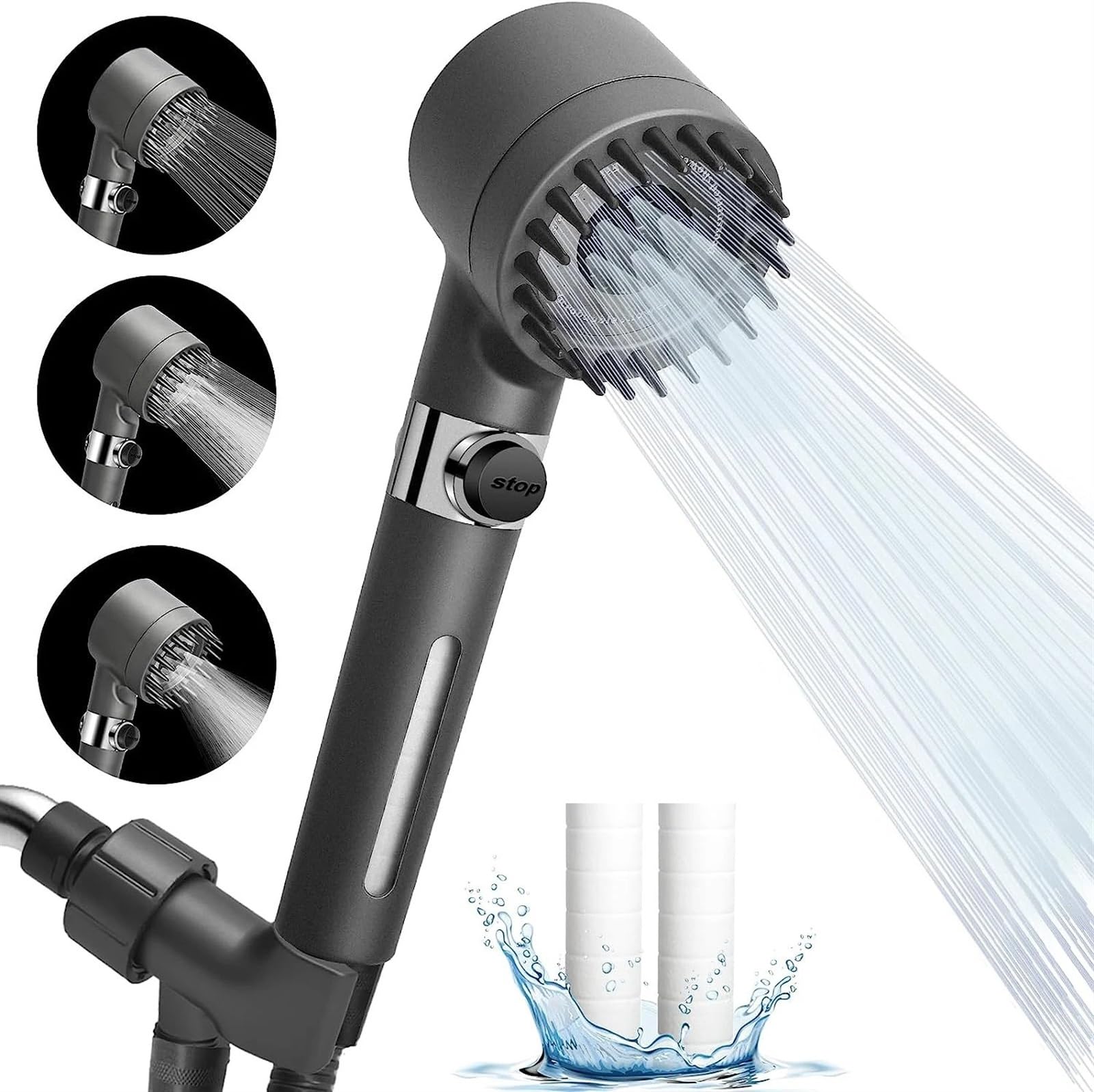 Soffione Doccia Soffione Doccia Getto Regolabile a 3 modalità ad Alta Pressione con Filtro a Spazzola massaggiante a Pioggia Accessori da Bagno(Cartridge 5PCS)