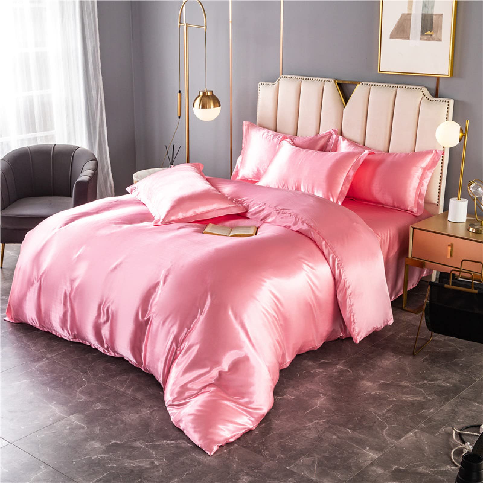 Parure de lit en soie comprenant drap housse 140x190, housse de couette et taies