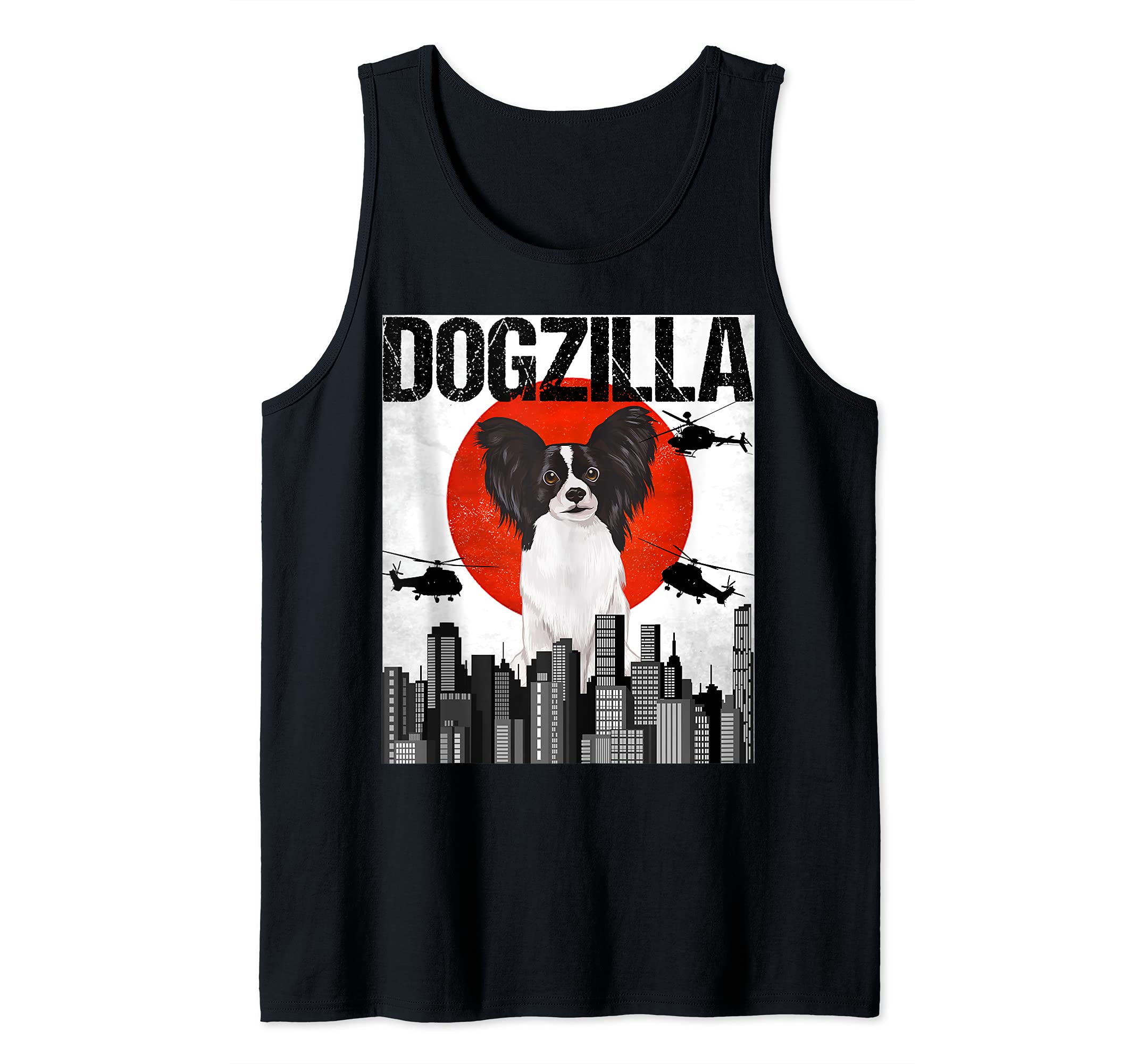 Funny Vintage Japanese Dogzilla Papillon Tank Top, Black