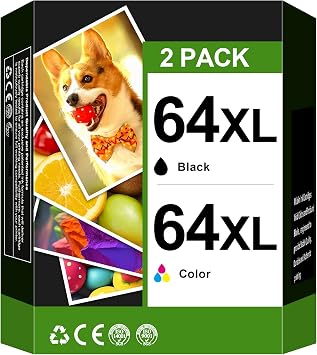 64XL Ink Cartridge Combo Pack Remanufactured Replacement for HP Ink 64 HP64 64XL 64 XL Work for Envy Photo 7858 7855 7155 6255 6252 7120 7158 Envy 7255e 7955e 7958e Tango X Terra PrinterBlack, Color