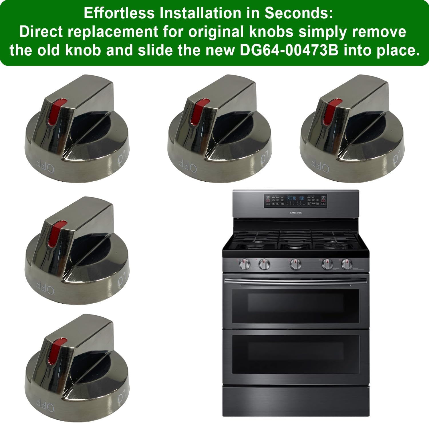 Upgraded DG64-00473B Stove Knobs Black Compatible with Samsung Gas Stove knobs,Samsung Oven knobs Replacement for NX58M6850SG,NX58J7750SG,NX58J5600SG,NX58K7850SG (5 Pack)