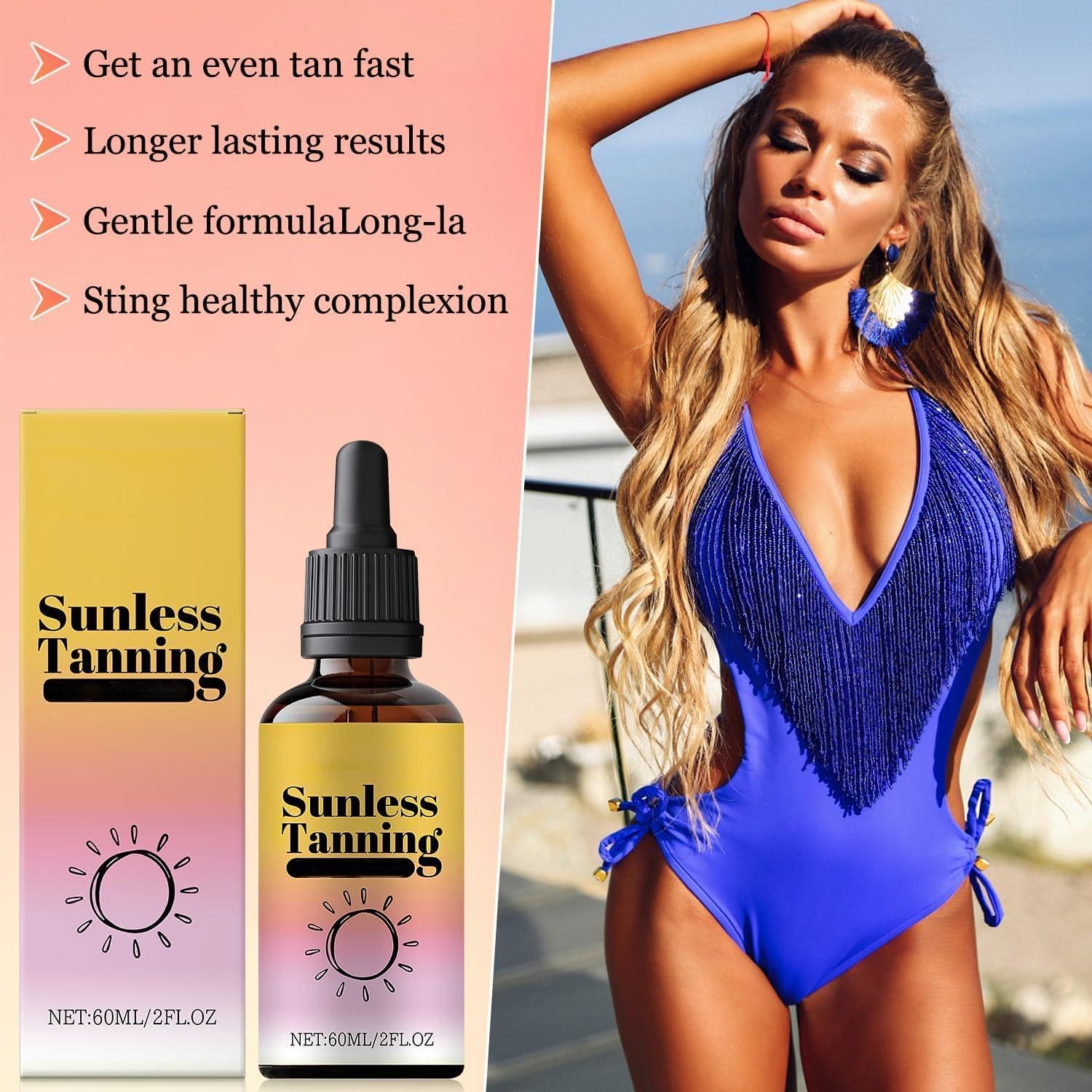 Sunless Tanning Drops, 2PCS Gotas Autobronceadoras Sin Sol, Gotas Bronceadoras Orales, Potencian La Melanina De Forma Natural, Realzan El Tono Natural