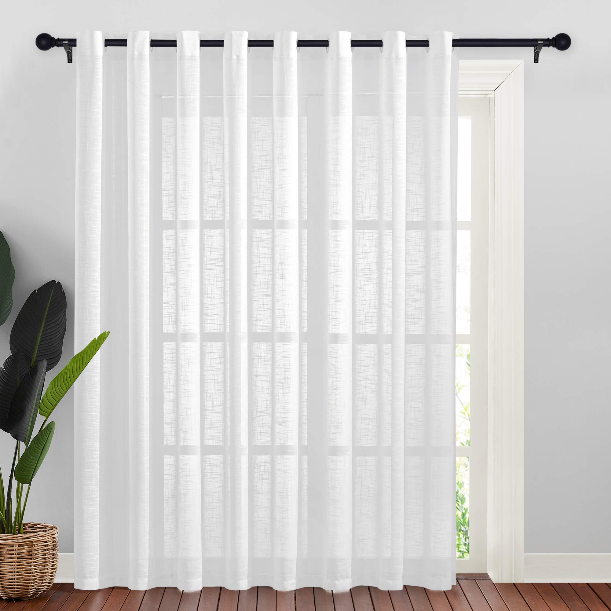 NICETOWN White Sheer Curtains Semitransparent for Patio Door, Grommet Linen Sheer Texture Causal Privacy with Light Penetration for French Door/Living Room, W120 x L84, 1 Panel
