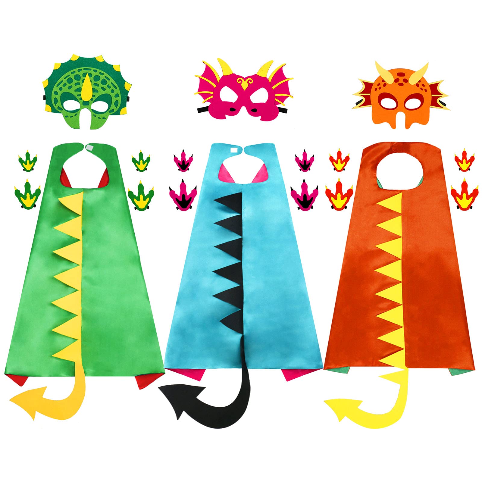 iROLEWIN Dinosaur-Costume for Kids Dragon-Capes with Tails Dino Masks Claws as Toddlers Dress-up Party Toys Favors 3-5 5-7