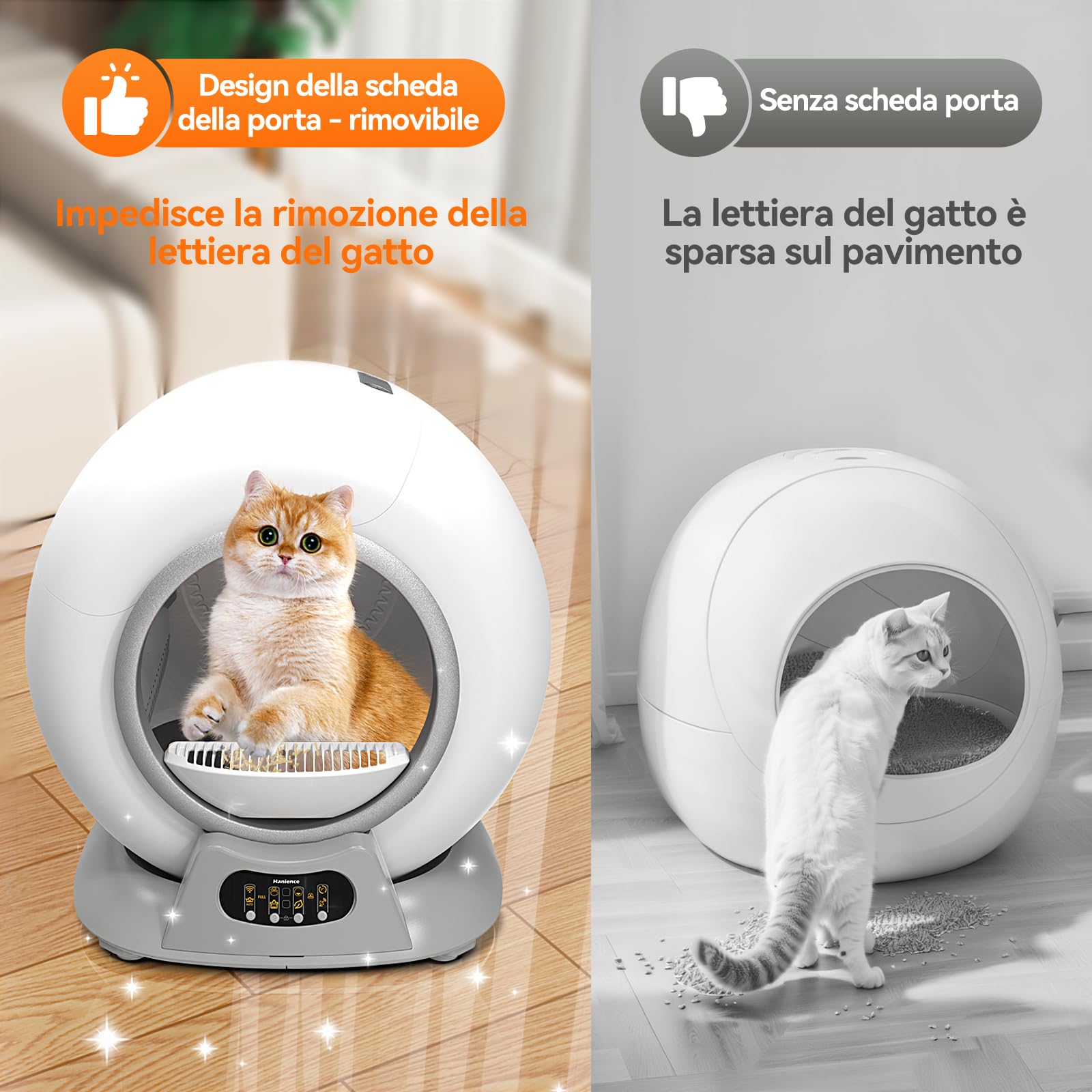 Lettiera Gatto Autopulente, Lettiera Autopulente Extra 65L, Cassetta di Controllo Della Sabbia Rimovibile, Allarme Sicuro,Controllo APP, Antipizzicamento per Più Gatti
