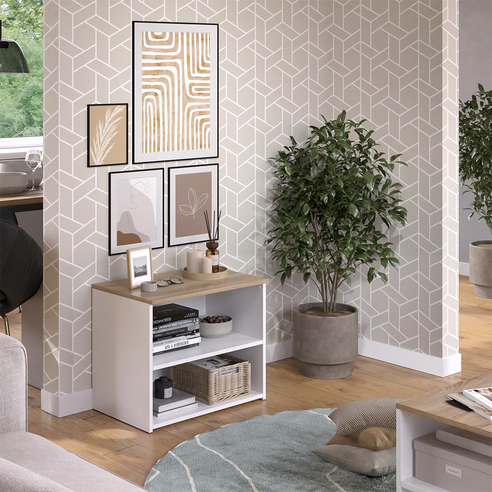 Vicco Lowboard Wido, Weiß/Sonoma, 60 x 50 cm mit 2 Fächern, geeignet als TV-Untergestell mit Kabeldurchführung