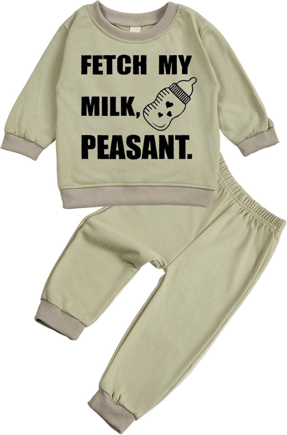 Toddler Baby FETCH MY MILK, PEASANT Long Sleeve Sweatshirt Top Jogger Pants Set Cute Fall Winter Clothes Set - Image 2