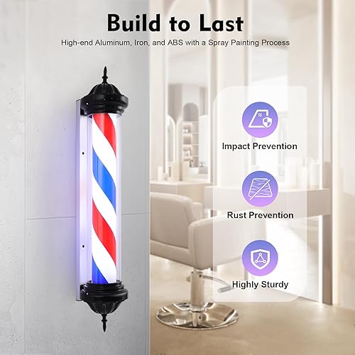 Miniatura 3 de None/Brand Luz de poste de peluquería de 41 pulgadas con rayas LED, luz de poste de luz roja, blanca y azul, luz giratoria de estilo clásico,