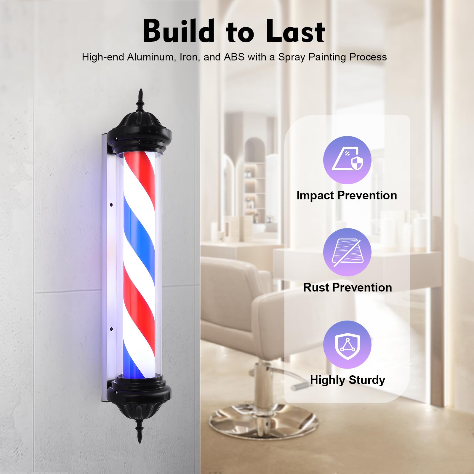 GXFCHYL 40in LED Barber Pole Light Hair Salon Barber Shop Open Sign Hair Salon Rotating Stripe Pole Light Red White Blue LED Strips Hair Salon Sign Light Indoor/Outdoor