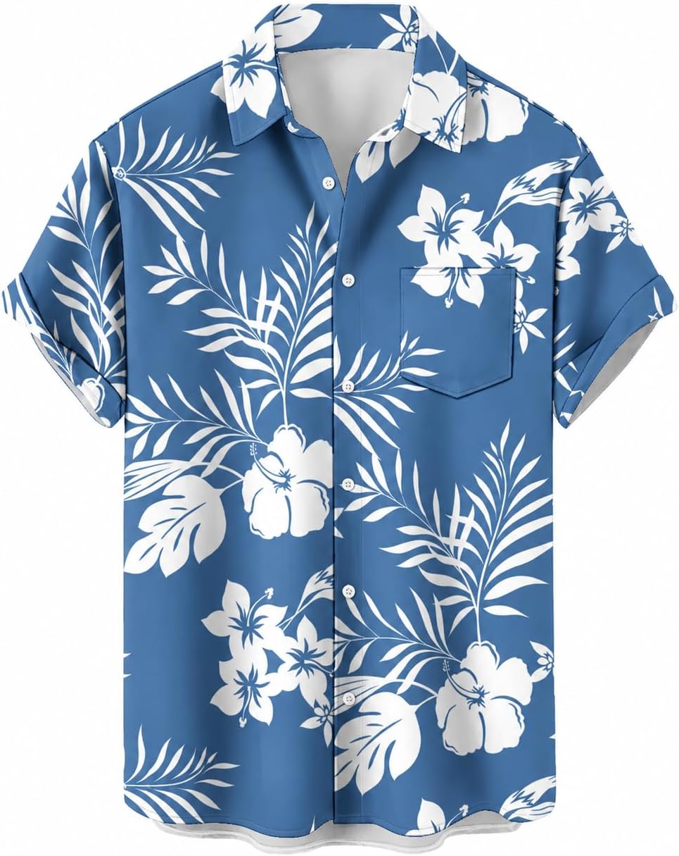 Men's 4th of July Shirt Flag Print Short Sleeve Button Down Independence Day Hawaiian Shirts Casual Summer Loose Top