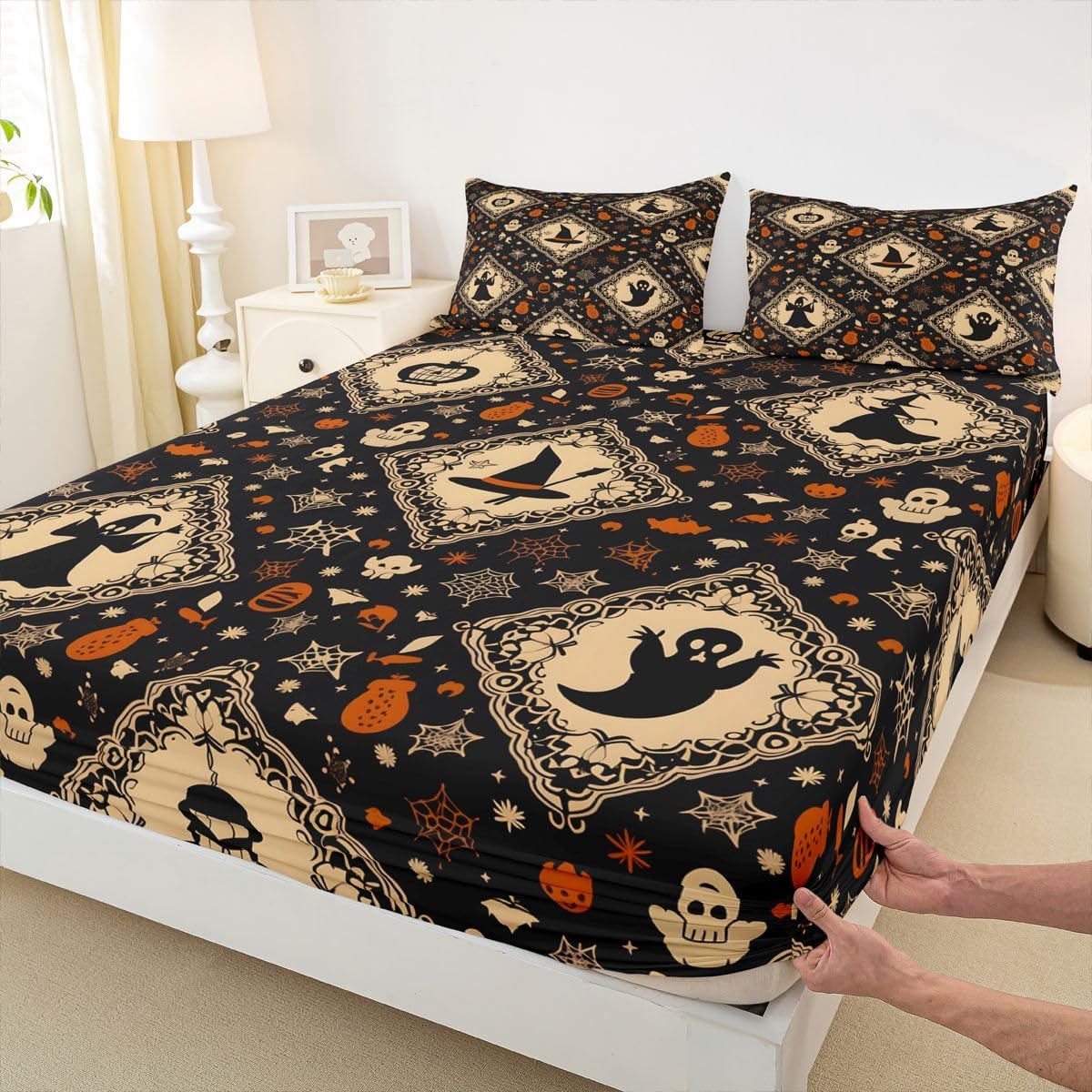 Black Halloween Kids Full Size Bed Sheets,3-Piece,Deep Pocket