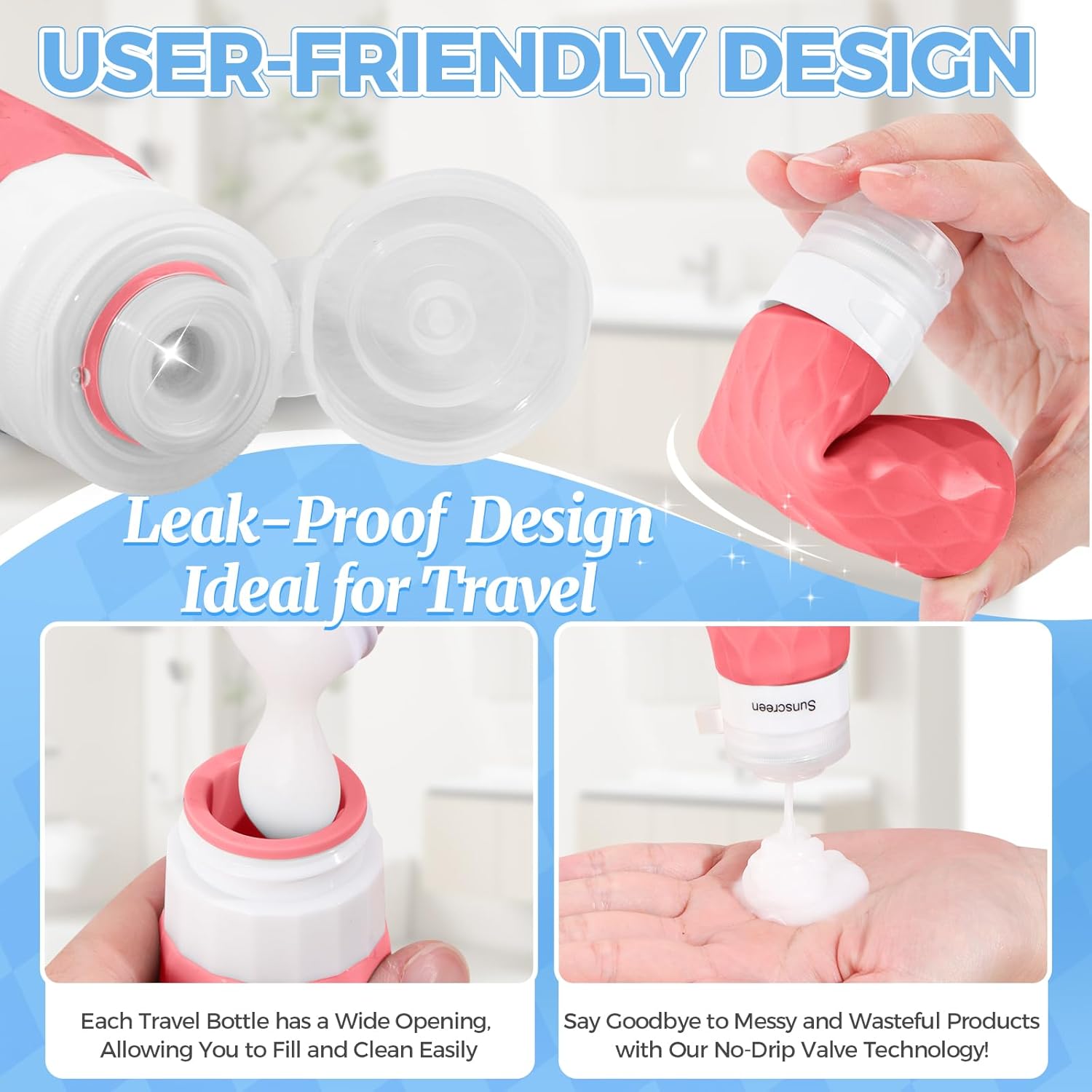 16Pack Travel Bottles for Toiletries, TSA Approved Travel Size Toiletries Containers Set, Silicone Leak Proof Refillable Bottles Elastic Sleeves Creams Jars Accessories Kit W/Clear Bag (Purplish Red) - Image 4