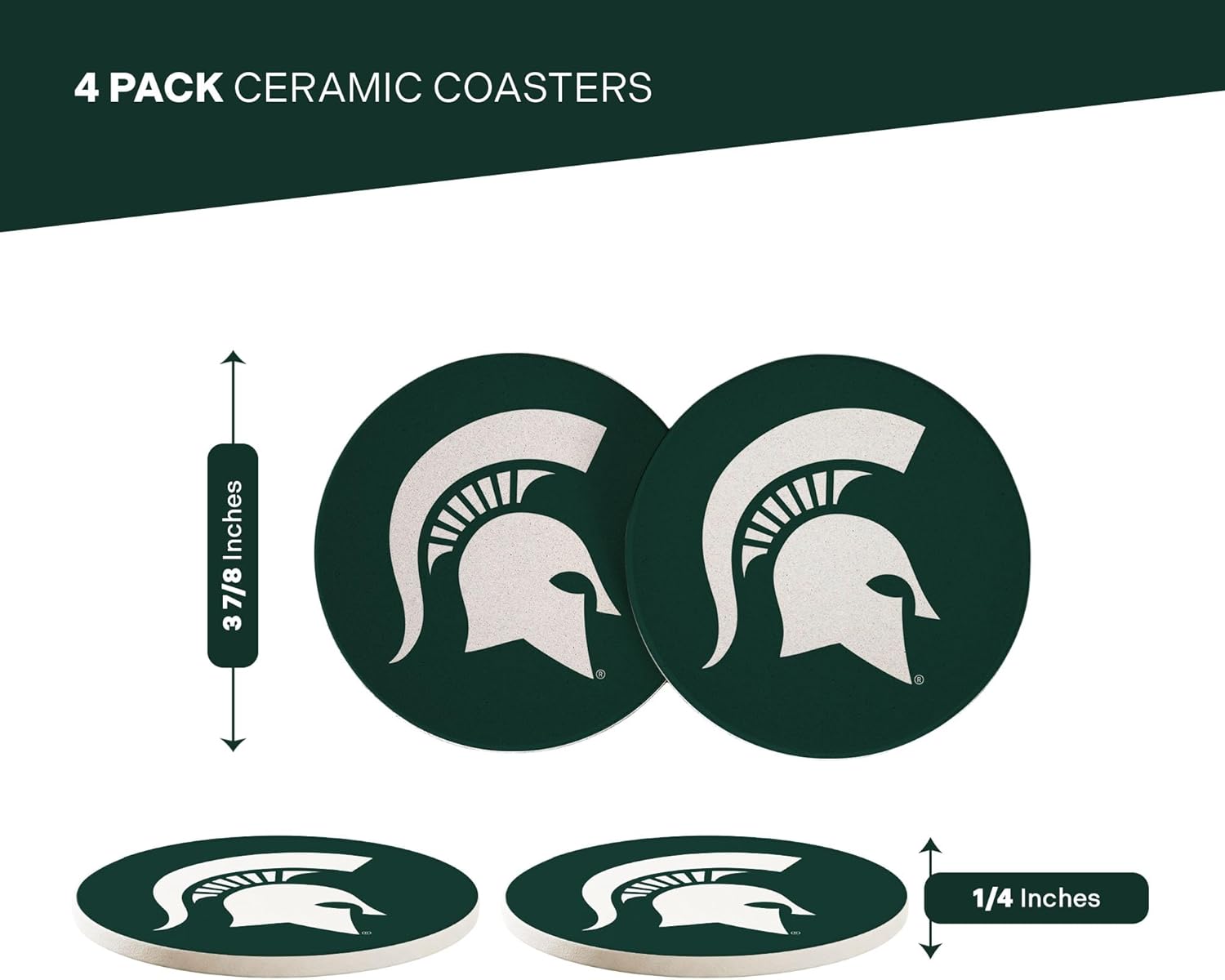 Desert Cactus Michigan State University Circle Ceramic Coasters 4 Pack Spartans MSU Absorbent Drink Coasters with Cork Backing (Design A) - Image 2