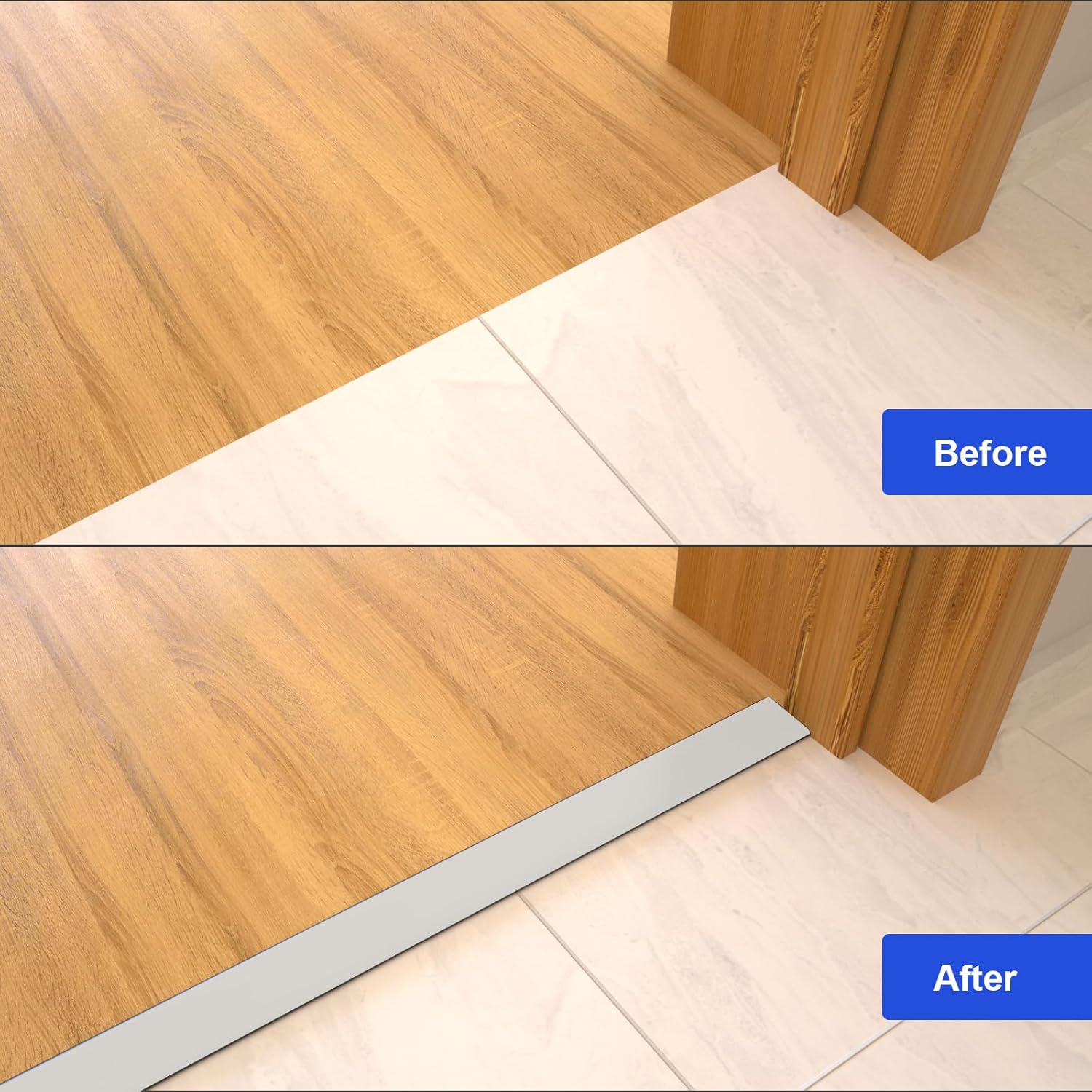 NeatiEase T Molding Floor Transition Strip, Aluminum Laminate Floor Strip Floor Flat Divider Strip for Joining Floor Gaps, Threshold, Floor Tiles, Silver, 4ft x 0.8in (3pcs)