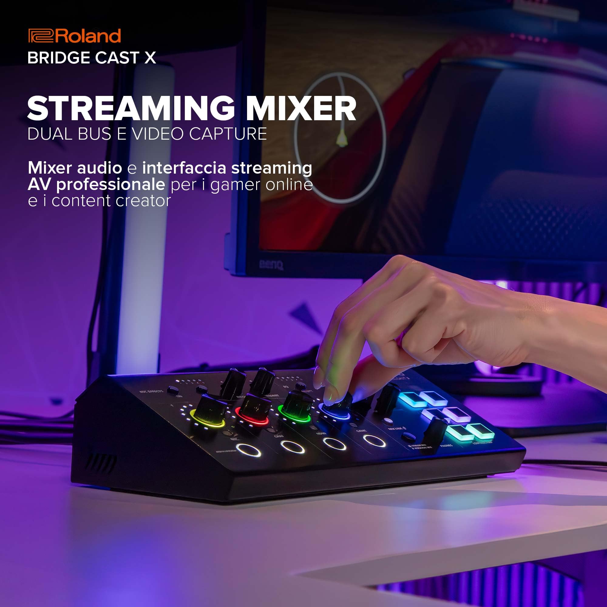 Roland BRIDGE CAST X Dual Bus Gaming Mixer & Video Capture | Interfaccia Pro per lo Streaming Audio per i Gamer Online e Molto Altro | DSP Hardware a 32-Bit | Connettività USB-C