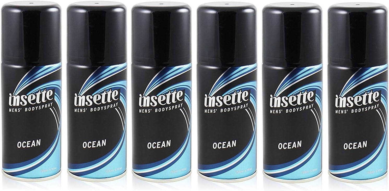 x6 Insette OCEAN Mens Deodorant BODY SPRAY 150ml