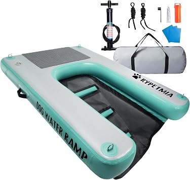 Dog Water Ramp, 60" x 40" Inflatable Dog Float Floating Ramp Ladder for Pools Boats Docks | Dog On Water Ladder Steps | for Swimming Pets Up to 220 Pounds Mint Green