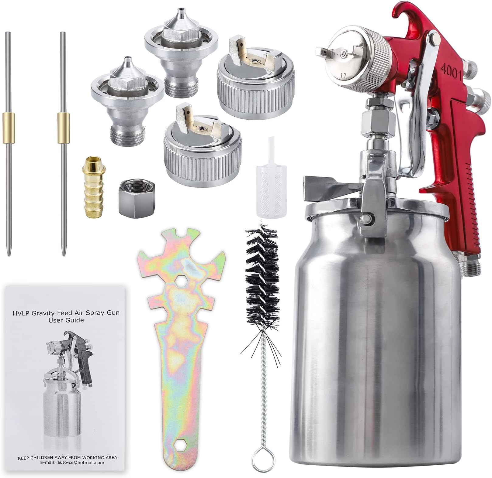 CarBole HVLP Siphon Feed Air Spray Gun,1.3/1.8/2.0mm Nozzles,1000cc Aluminum Cup,Professional Paint Sprayer for Automotive,Furniture,Fence