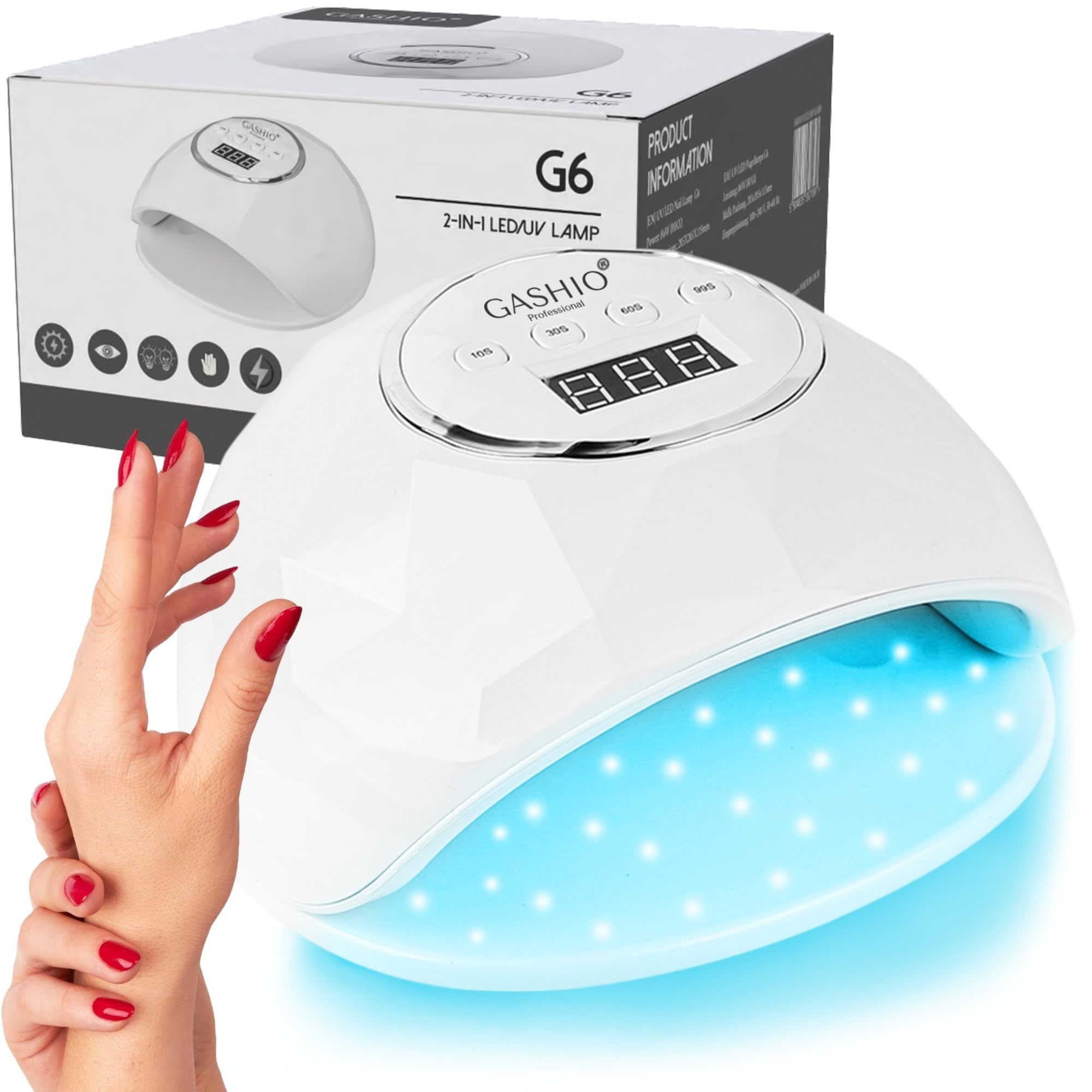 GASHIO® Lámpara UV para uñas de gel – Lámpara UV LED para uñas de gel – Lámpara LED – Secador de uñas LED – Lámpara de uñas con temporizador y sensor – Secador de uñas para todos los esmaltes de uñas