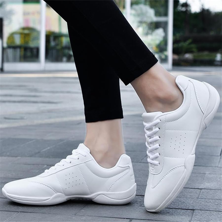 PPXID Girls' Lace-up Cheer Shoes Cheerleading Dance Shoes Women's Sport Training Shoes Split Sole White New 8 UK Child