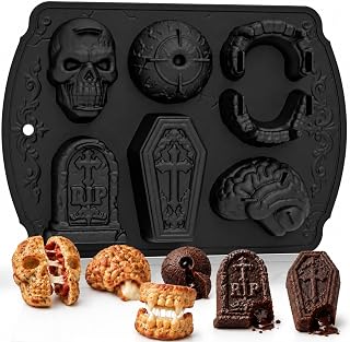 HKNMTT Skull Cake Pizza Pan 6 Spooky Shapes Halloween Silicone Baking Mold