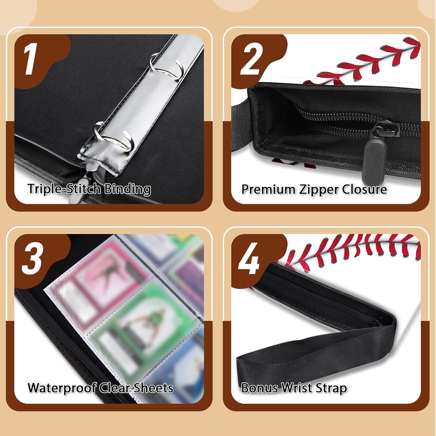 Wazzio 900 Pocket Baseball Trading Card Binder, Trading Card Storage Album with 50 Durable 9-Pocket Pages, Double Sided Pocket Zipper Binder for Christmas Thanksgiving Birthday