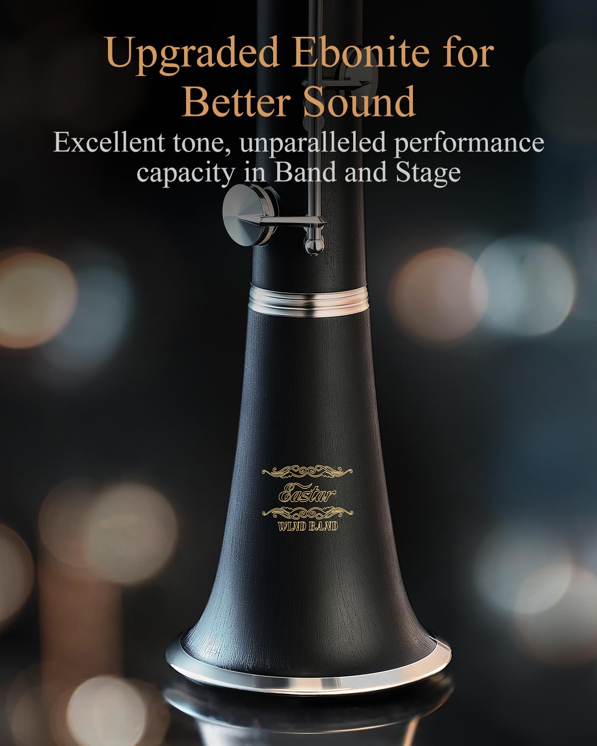 Eastar Clarinete si bemol Commander banda de viento ECL-400 Llaves de plata ebonita con estuche rígido, 4C Boquilla de práctica especial