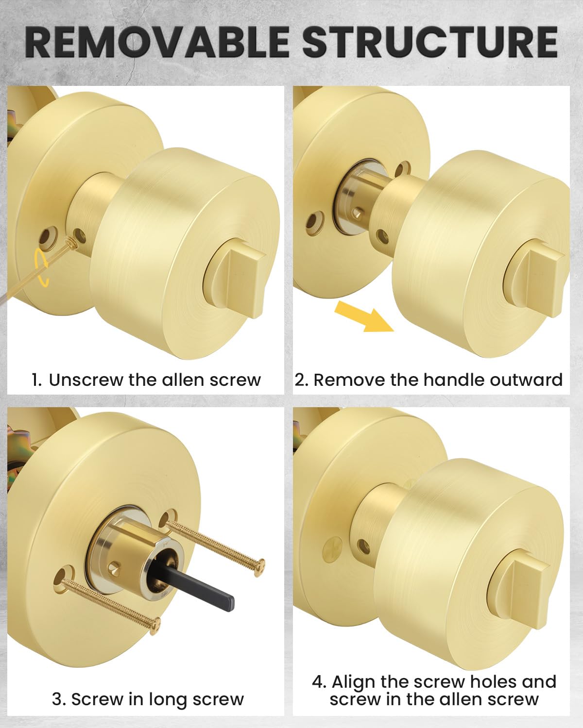 Brushed Gold Door Knobs - 6 Pack Interior Doorknobs -6