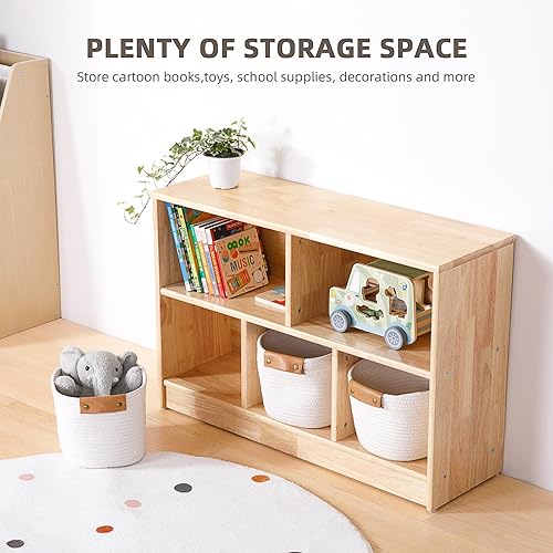 Miniatura 3 de OOOK Estante Montessori de madera de goma con 5 compartimentos, estantería para niños pequeños de 35.4 pulgadas de largo, armario de almacenamiento