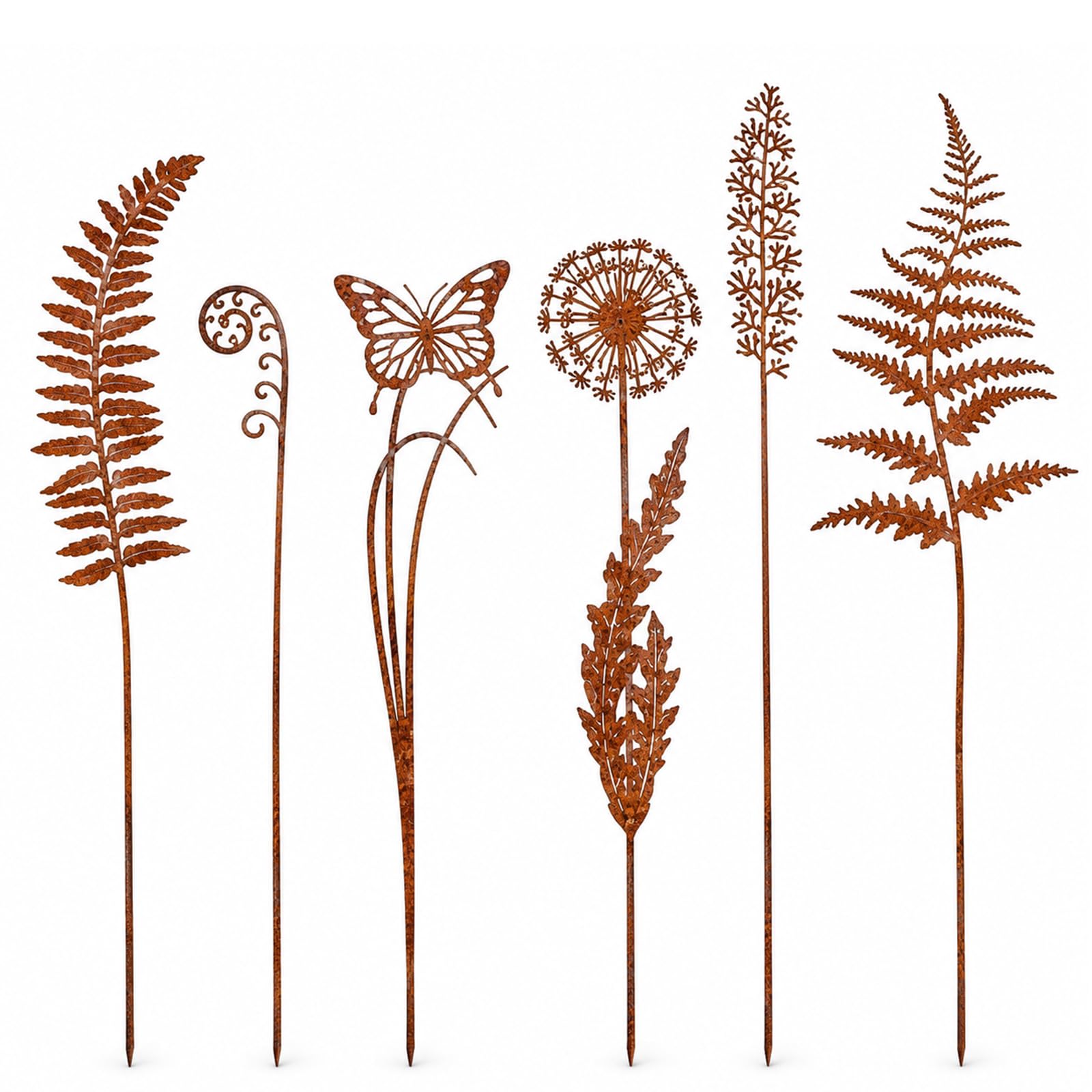 Qubitly 6-Pack Retro Golden Metal Garden Stakes, 26-38 cm Iron Metal Flower Stakes for Potted Plants & Flower Beds, Decorative Outdoor Garden Ornaments, 200g, 1 Set