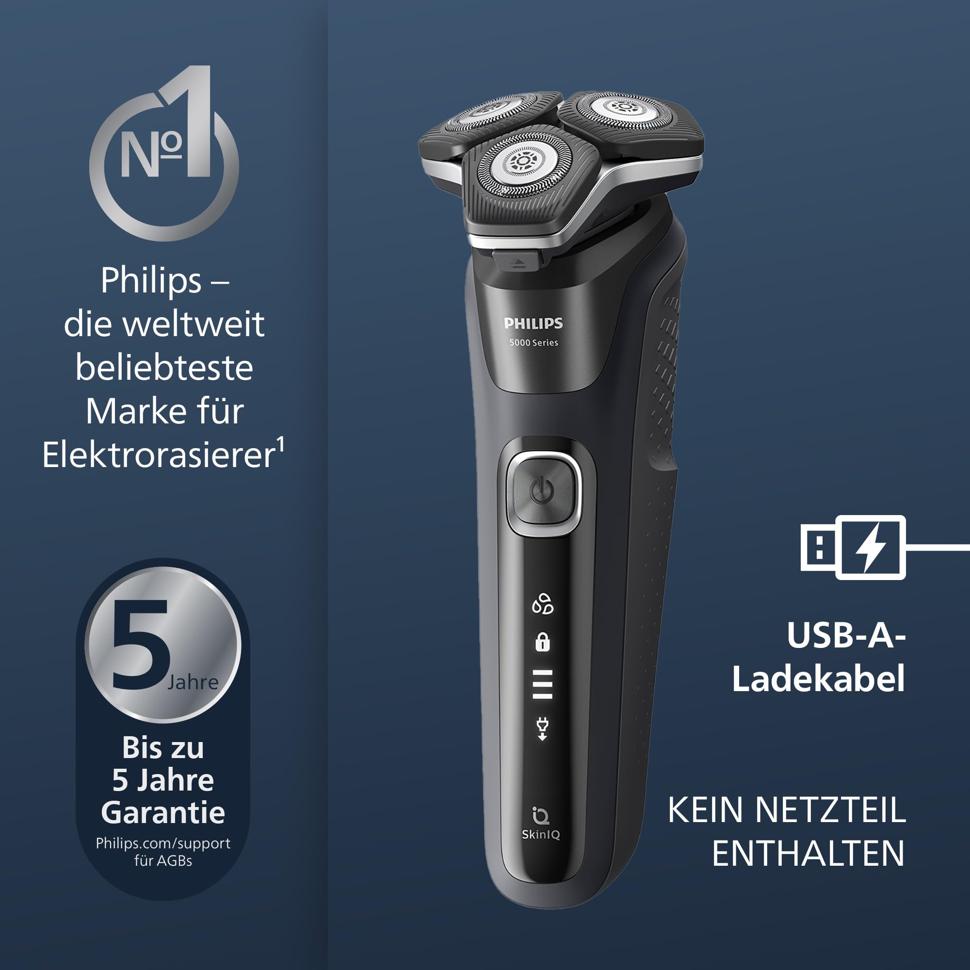 Philips Series 5000 Elektrischer Rasierer für Herren mit Trimmer, Nass- & Trockenrasur, Reinigungsstation, Modell S5898/50