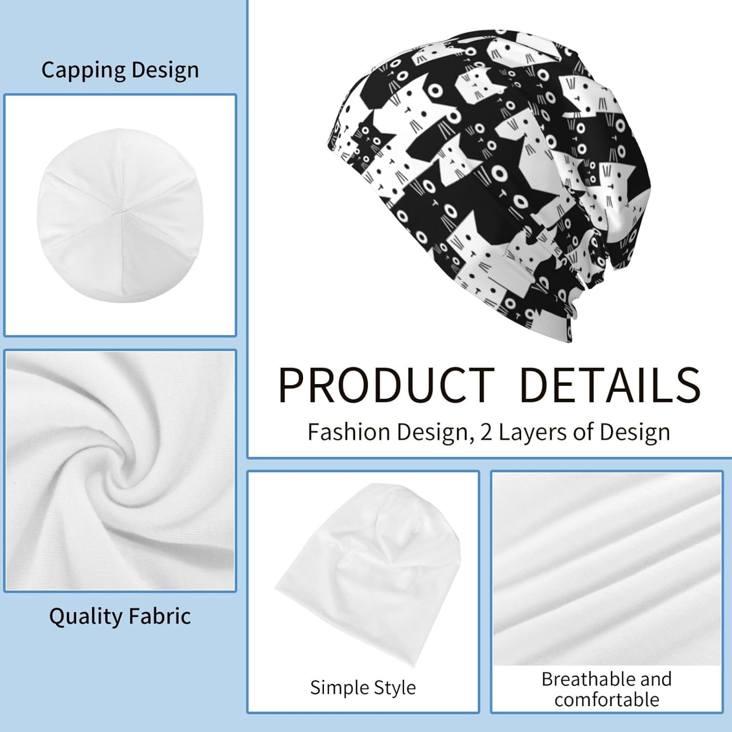 Cat Beanie Hat Chemo Headwear Slouchy Skull Sleep Cap for Women Men Winter Running - Image 7