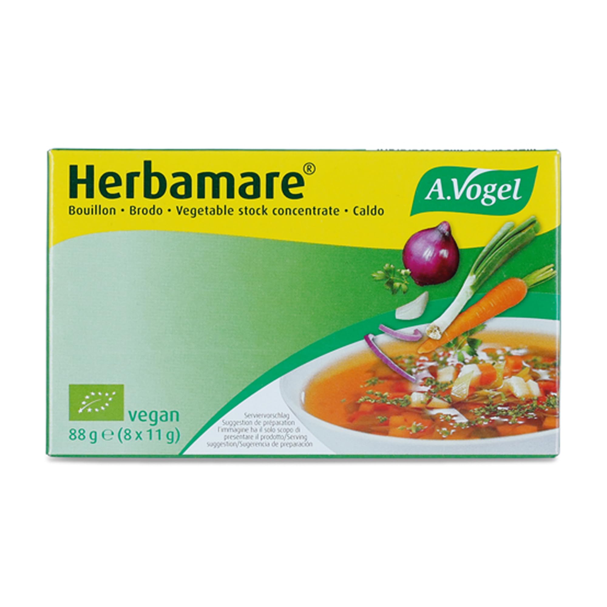 A.Vogel Herbamare Cubitos de Caldo Vegetal BIO con Verduras, Hortalizas Frescas y Sal Marina Pura - 8x11g Sin Gluten