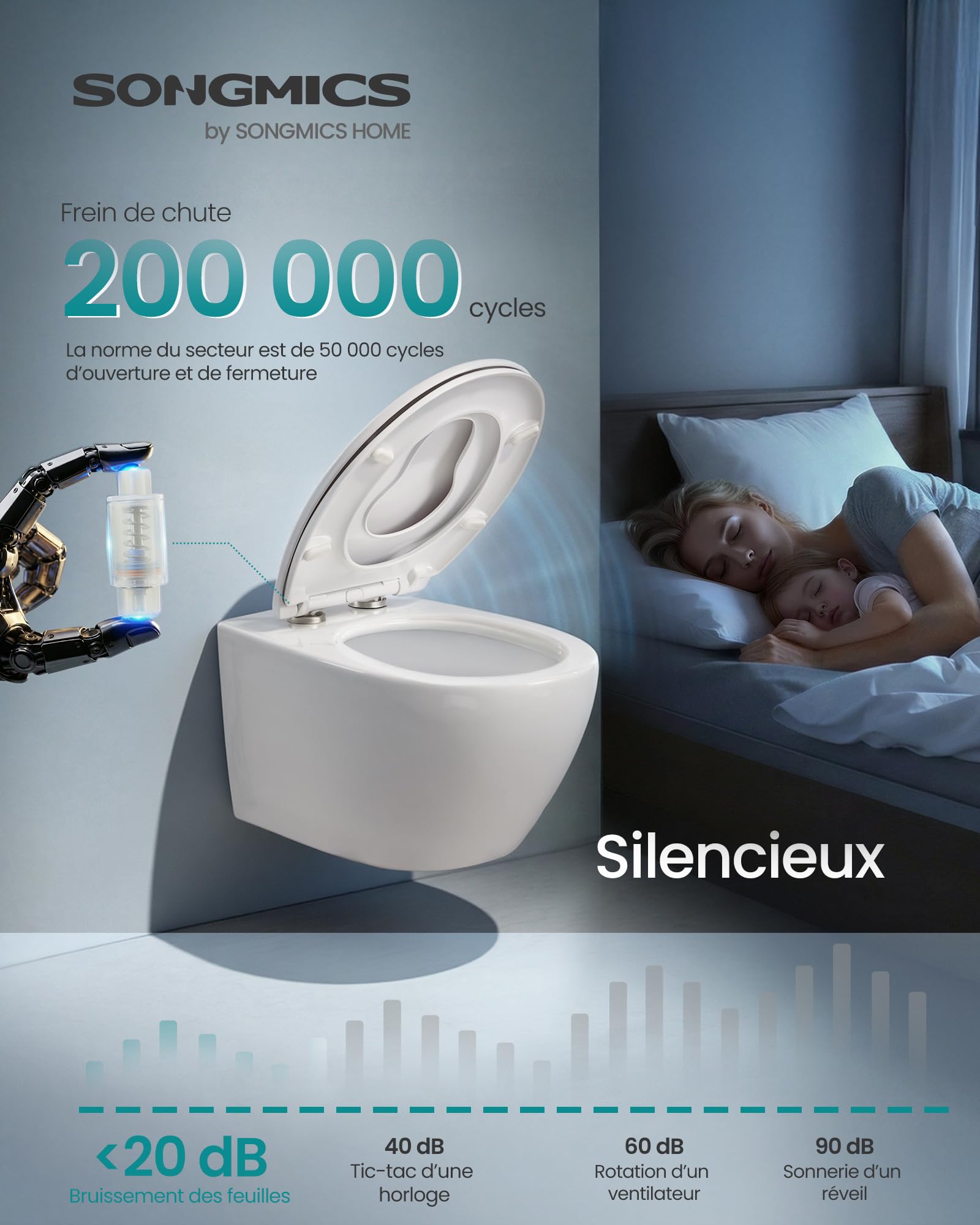 SONGMICS Abattant WC Forme O, Réducteur Enfant, Frein de Chute, Siège en Uréa-duroplast, Clipsable, Lunette de Toilettes Universel Familial, Installation Facile, Capacité 300 kg, Blanc BTL106WZ01 - 5