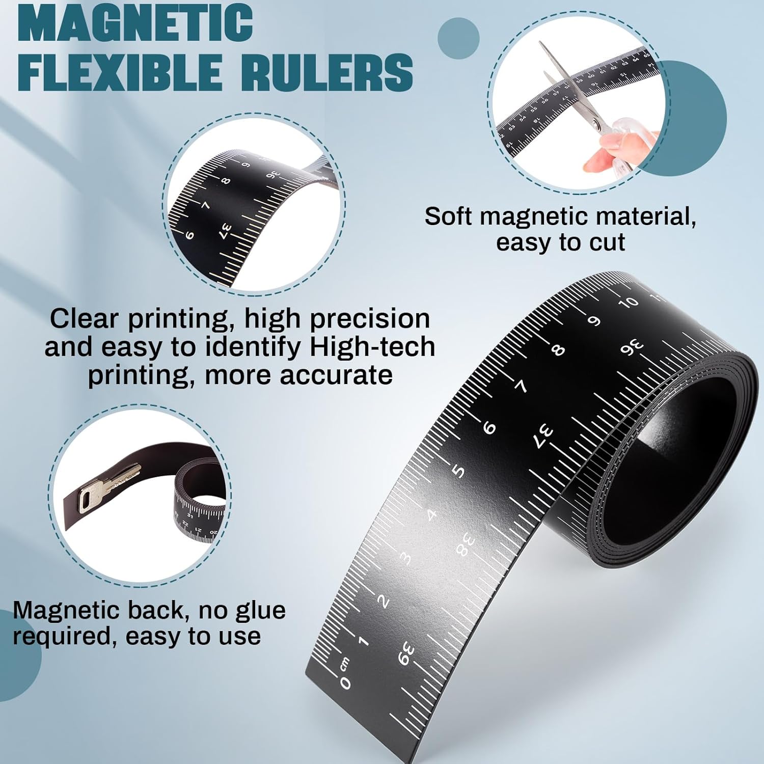 Relaxweex 2 Pcs 39.37 Inch Magnetic Ruler Flexible Magnetic Tape Measure with Both Inches and Centimeters, Suitable for Whiteboard, Lathes, Workshops, Mills, Easy to Take (Black)